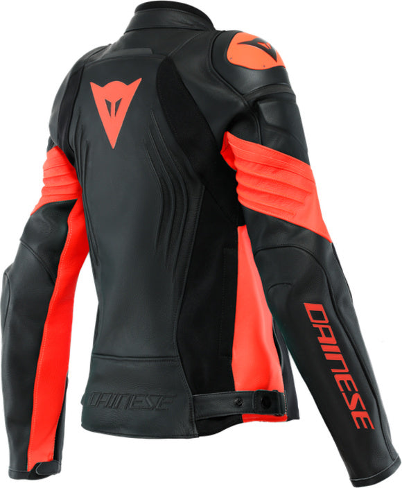 Giacca in Pelle Dainese donna Racing 4 – Nero / Rosso Fluo