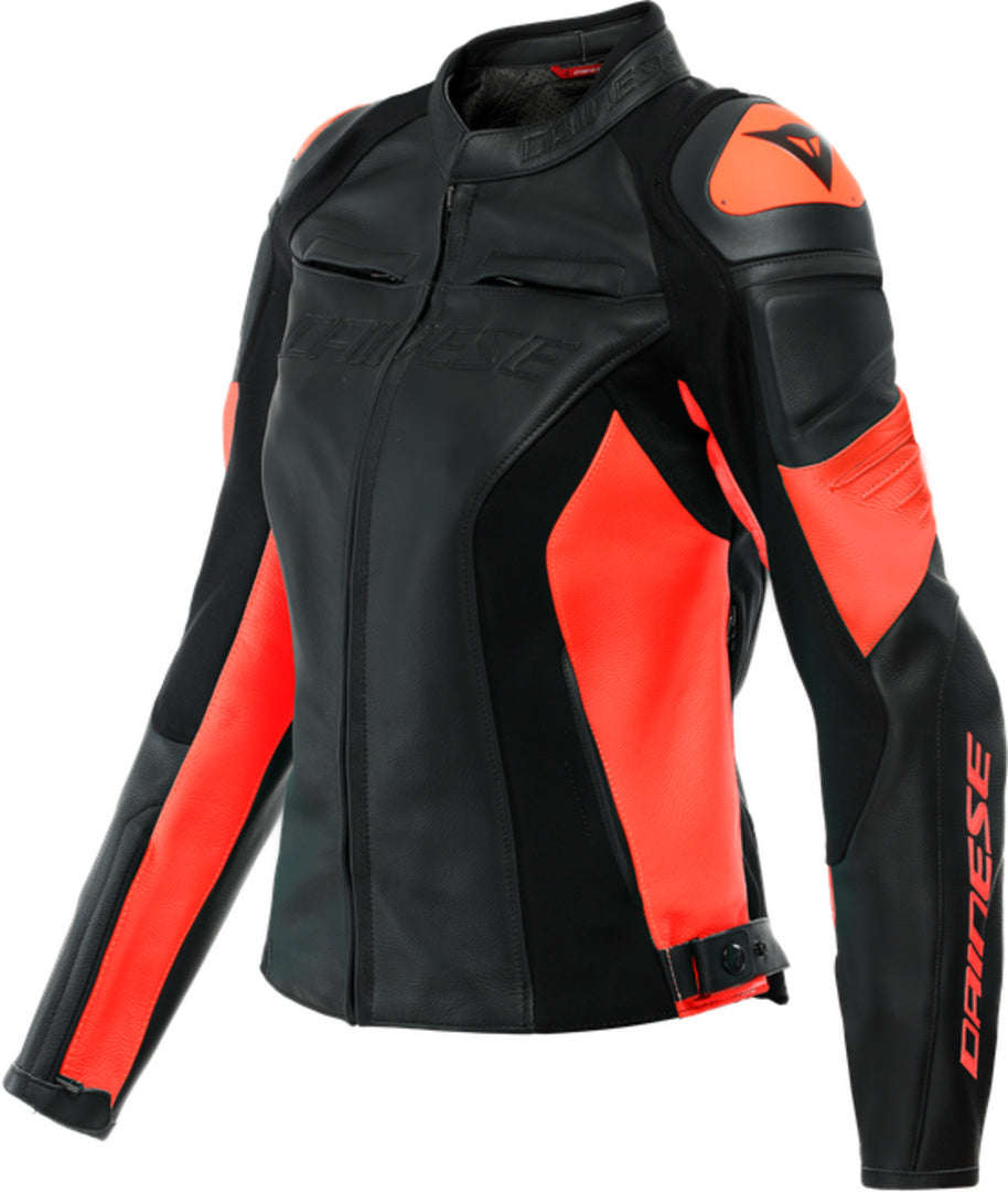 Giacca in Pelle Dainese donna Racing 4 – Nero / Rosso Fluo
