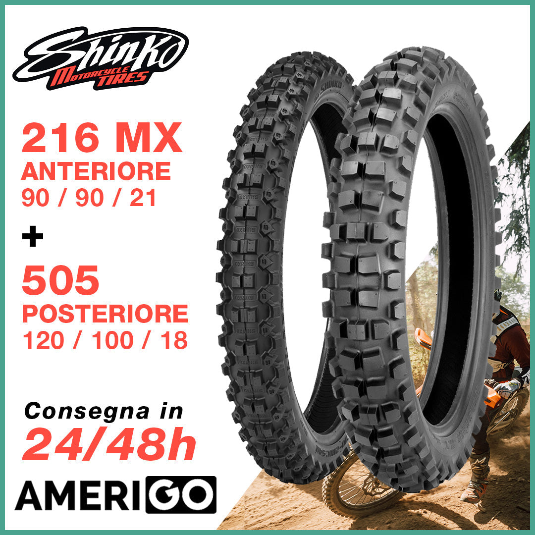 SHINKO Coppia Pneumatici 120/100-18 68M TT 505 e 90/90-21 57R 216 MX